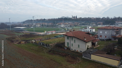 Aerial view of the industrial and residential area of Bedizzole, Brescia, Italy