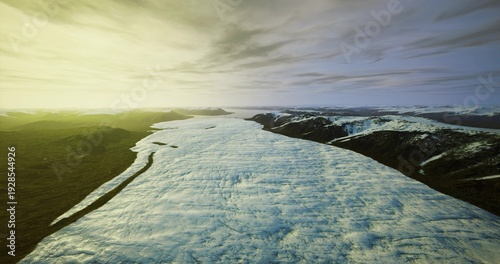 Fotografie Aerial ice route suited for adventure travel campaigns, dramatic light and expan