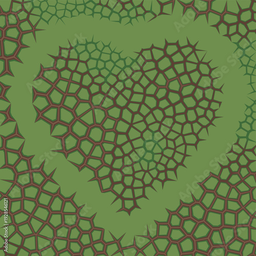 Abstract Heart Shape with Green Cellular Plant Tissue Structure