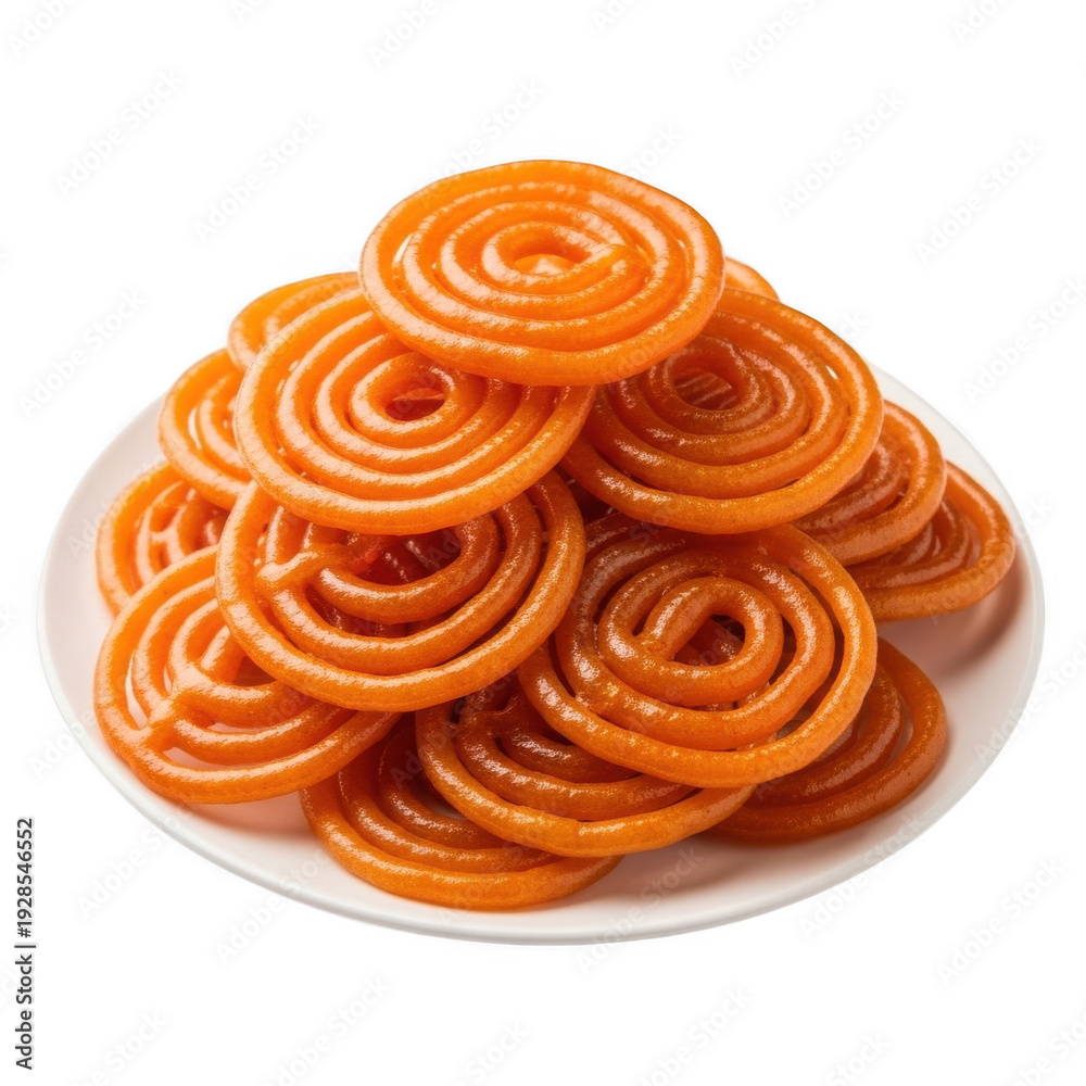 Fototapeta premium A plate of indian jalebi sweets isolated on transparent background