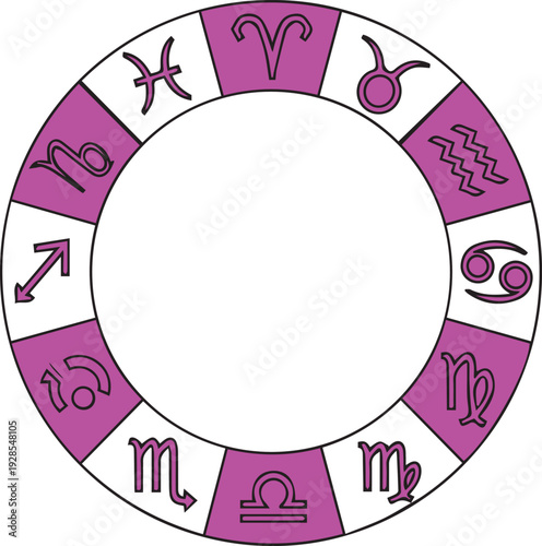 Zodiac wheel with 12 signs isolated on transparent background