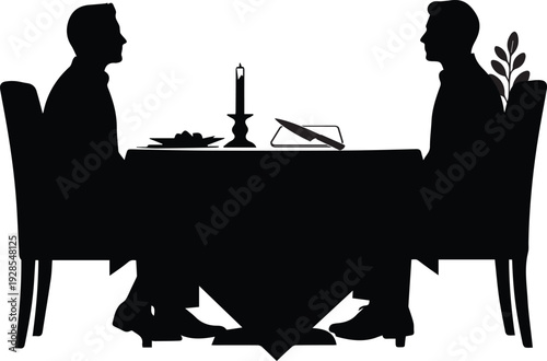 Silhouette of a romantic dinner for two isolated on transparent background
