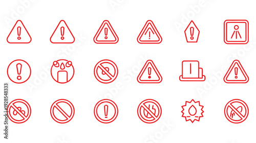 Alert Risk Sign Line Icon Set, caution warning exclamation mark thin editable stroke icons, alert information accident notification vector illustration.