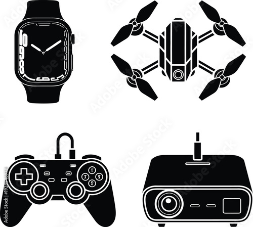 electronic gadgets silhouette icon set vector illustration