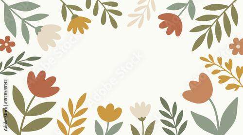 Boho Floral Border Vector Illustration with Earthy Tones