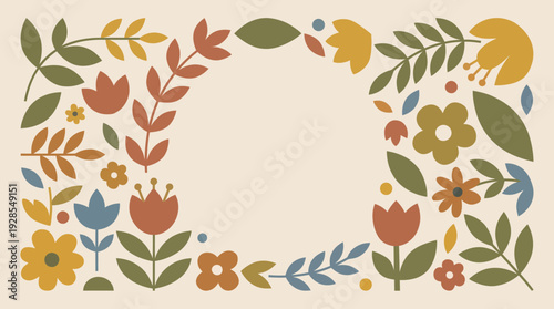Mid Century Modern Floral Border Vector Illustration