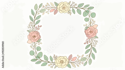 Soft Pastel Floral Wreath Vector Illustration