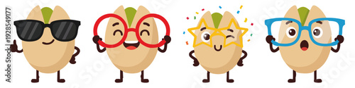 Funny pistachio glasses nut wearing oversized glasses  Flat Vector Illustration on Transparent Background