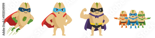 Funny pistachio superhero nut with cape and mask  Flat Vector Illustration on Transparent Background