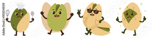 Smiling pistachio character anthropomorphic pistachio with arms and legs  Flat Vector Illustration on Transparent Background