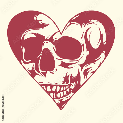 Heart Skull Love Death Tattoo Style Illustration