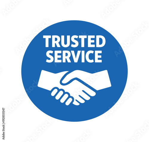 Flat vector badge TRUSTED SERVICE simple white handshake