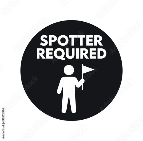 Flat vector badge SPOTTER REQUIRED simple white person with flag
