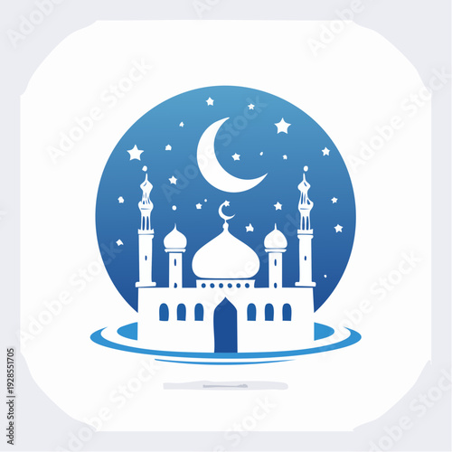 Islamic Mosque Icon with Crescent Moon and Stars.