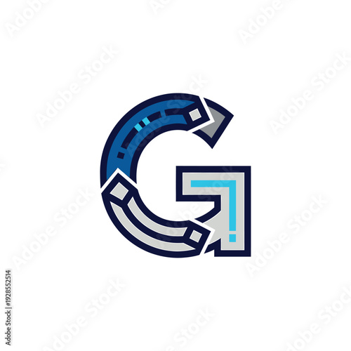 Graphic designer creates a stylized letter logo with arrows.