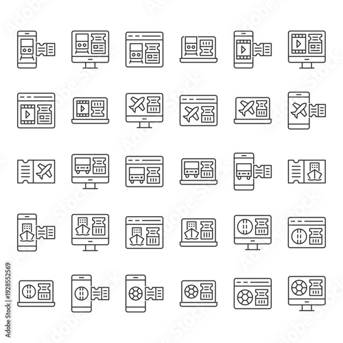 Online Ticket Booking Icons Set