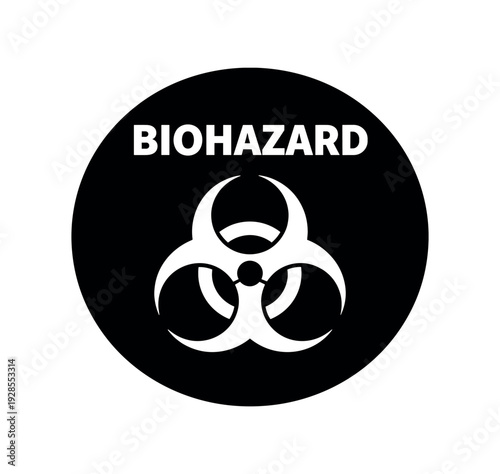 Flat vector badge BIOHAZARD simple white biohazard symbol