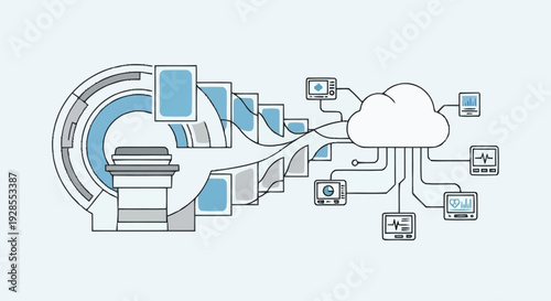 Seamless Medical Data Flow Illustration MRI Imaging to Cloud Network for Advanced Healthcare Analytics and Remote Patient Management Solutions