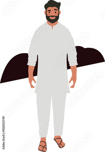 Traditional South Asian Man in White Shalwar Kameez Vector 