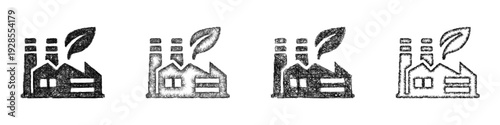 Sketch green factory icon design set
