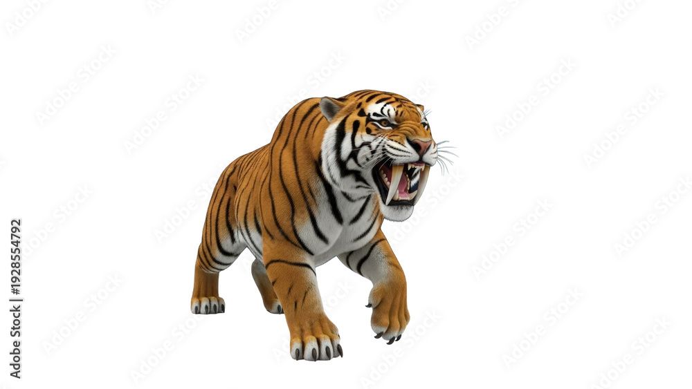 Obraz premium A fierce tiger with mouth open isolated on transparent background