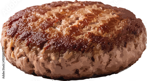 A delicious burger patty on a white background