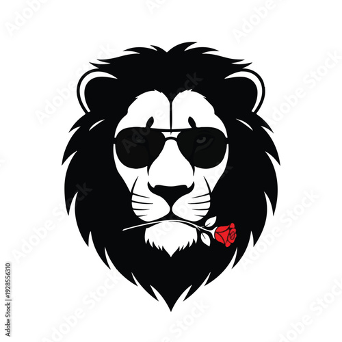 Lion Wearing Sunglasses with Rose.