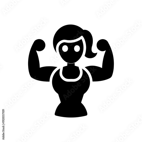 A stylized silhouette of a person flexing muscles with dumbbells in a minimalist design