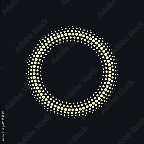 Circular pattern of glowing dots forming a ring, vector illustration, abstract background, modern design concept shown from a front view