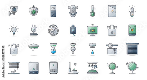 Collection of various flat style technology and electronic icons.