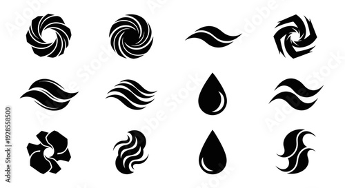 Abstract water elements set. Black vector design.
