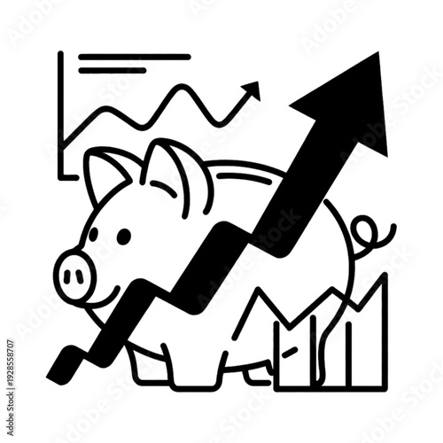 Piggy Bank with Rising Graph Illustration Showing Savings Growth, Financial Investment Planning, Business Profit Increase Concept, Money Management Strategy, and Economic Success Symbol