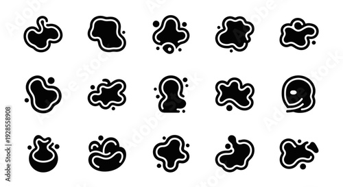 Black ink blots set, abstract shapes collection