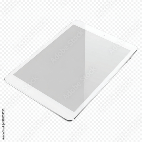 White Tablet Computer Device Displaying Blank Screen on Transparent Background