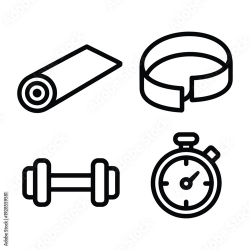 Comprehensive Home Fitness and Workout Equipment Icon Set
