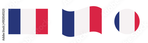 france flag icon set flat waving and circular styles minimalist vector collection