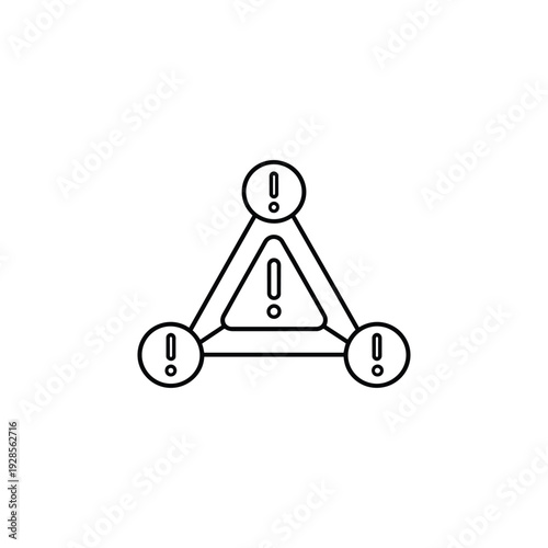 Problem solving concept black and white vector triangle with exclamation mark warning icons and connected risks