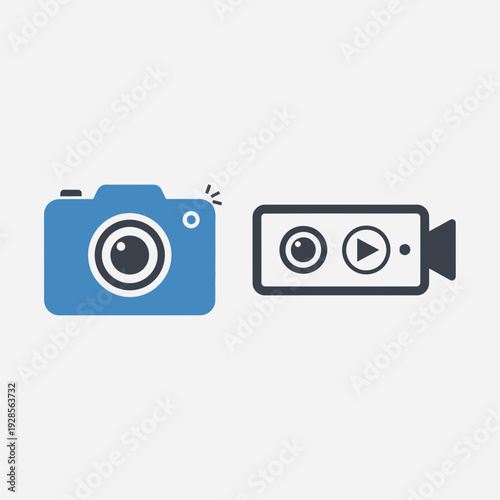 Modern digital camera and video recorder icons representing multimedia content creation and visual storytelling tools for photography and filmmaking applications