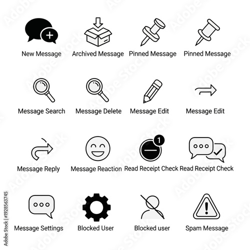 Comprehensive Outline Vector Icons Set for Modern Digital Communication and User Interface Design