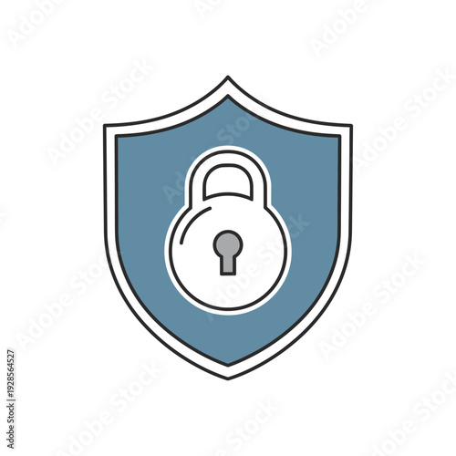 Shield with a padlock icon, representing security, protection, and safety measures against threats and unauthorized access
