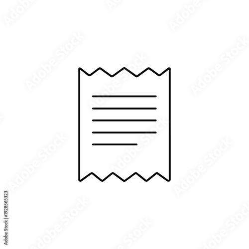 Simple shopping receipt icon black and white minimal line vector illustration for retail payment and purchase bill design