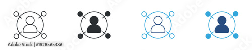 User network icon set, profile connection community symbol, line and solid style vector illustration