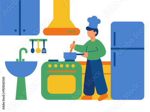 Chef Cooking in Modern Kitchen.