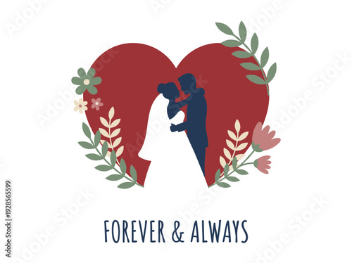 Couple Silhouette Heart Love Forever.