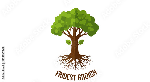 Tree with roots and green leaves.