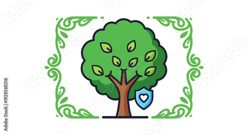 Green Tree with Brown Trunk Leaves.