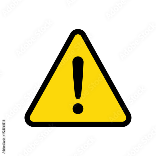Minimalist warning symbol with an exclamation mark in a yellow triangle, signifying caution or attention needed for important information or potential hazards