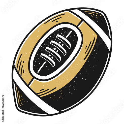 Rugby ball illustration in black and gold colors for sports theme  
