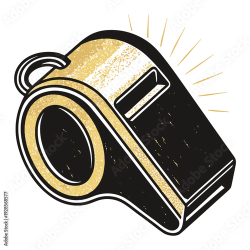 Referee's whistle in black and gold illustration for sports concept  