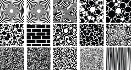 Abstract black and white pattern set geometric textures seamless backgrounds collection vector design pack